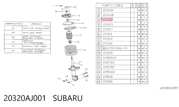 Soporte del amortiguador delantero 20320AJ001 Subaru