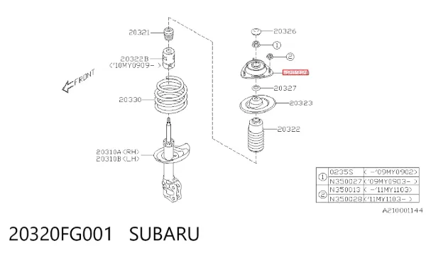 Soporte del amortiguador delantero 20320FG001 Subaru