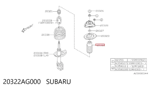 Fuelle, amortiguador delantero 20322AG000 Subaru