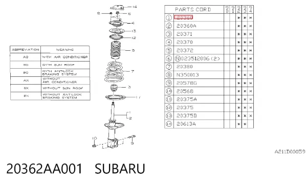 Amortiguador trasero derecho 20362AA001 Subaru