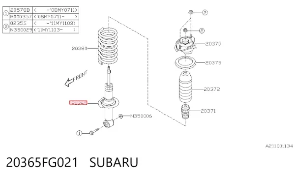 Amortiguador trasero 20365FG021 Subaru