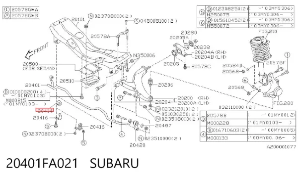 Buje de barra estabilizadora delantera 20401FA021 Subaru