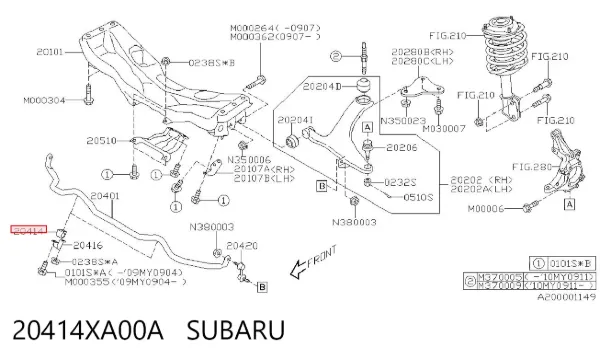 Buje de barra estabilizadora delantera 20414XA00A Subaru