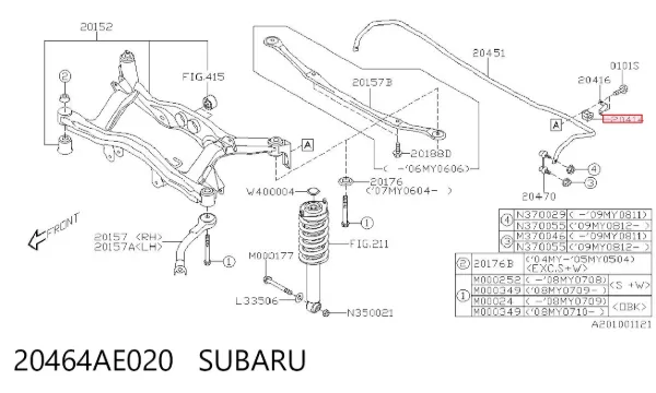 Buje de barra estabilizadora trasera 20464AE020 Subaru