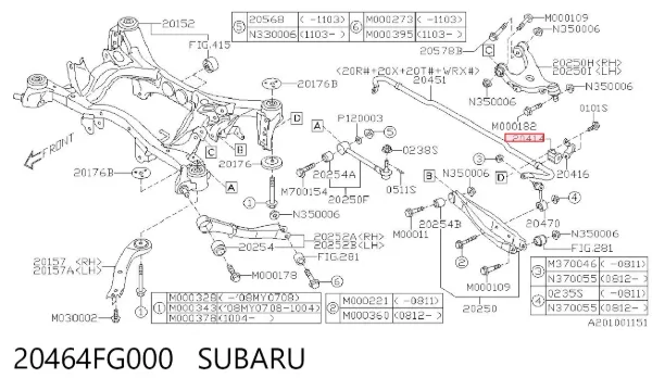 Buje de barra estabilizadora trasera 20464FG000 Subaru