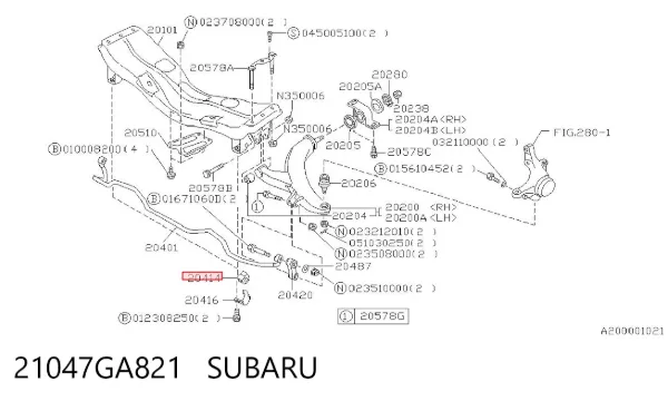 Buje de barra estabilizadora delantera 21047GA821 Subaru