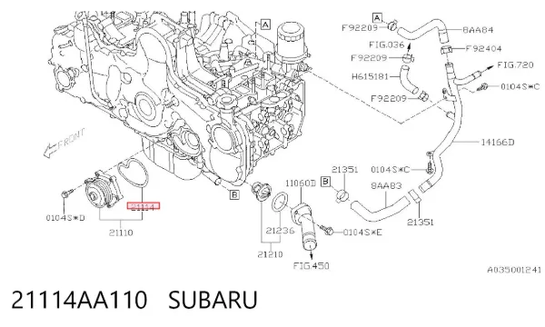 Junta de bomba de agua 21114AA110 Subaru