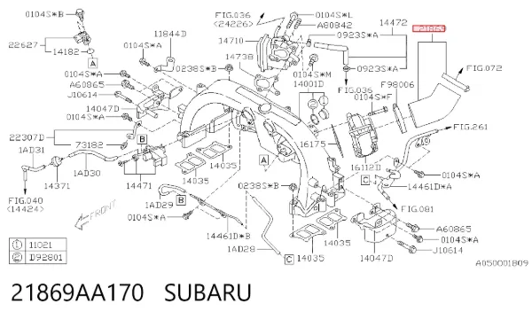 Tubo de admisión del cuerpo de mariposa 21869AA170 Subaru