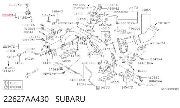 Sensor de presión del colector de admisión 22627AA430 Subaru