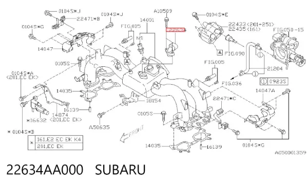 Sensor de temperatura del aire de admisión 22634AA000 Subaru