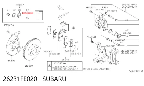 Buje de la pinza de freno delantera 26231FE020 Subaru