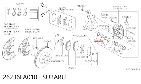 Émbolo de la pinza de freno delantera 26236FA010 Subaru