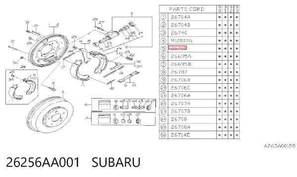 Cilindro de freno de rueda trasera 26256AA001 Subaru