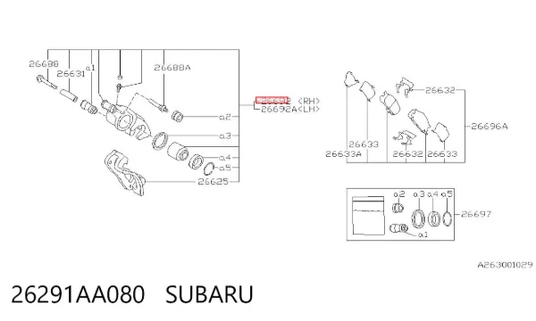 Pinza de freno trasera derecha 26291AA080 Subaru