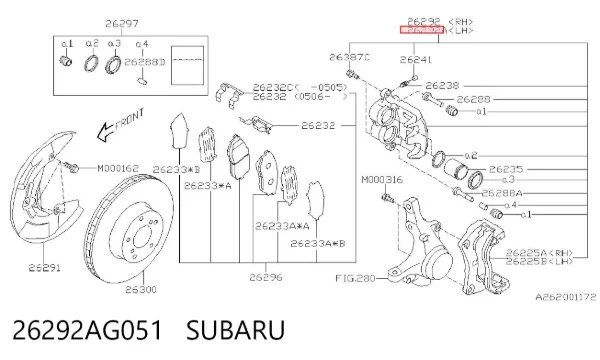 Pinza de freno delantera izquierda 26292AG051 Subaru