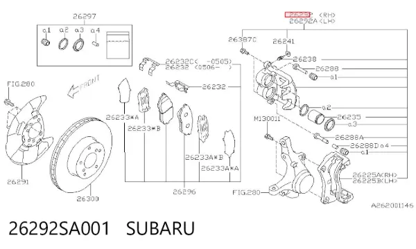 Pinza de freno delantera derecha 26292SA001 Subaru