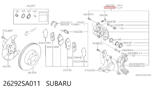 Pinza de freno delantera izquierda 26292SA011 Subaru