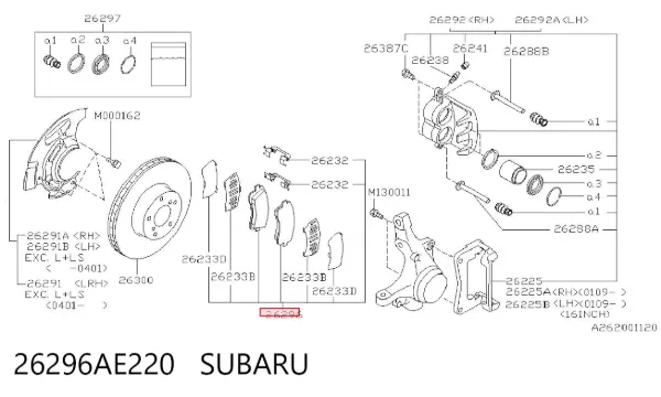 Pastillas de freno 26296AE220 Subaru