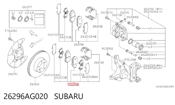 Pastillas de freno 26296AG020 Subaru