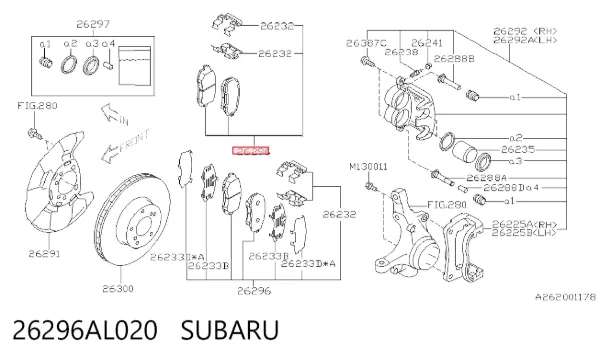 Pastillas de freno 26296AL020 Subaru