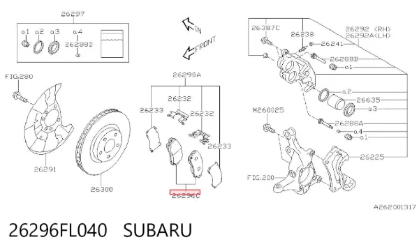 Pastillas de freno 26296FL040 Subaru