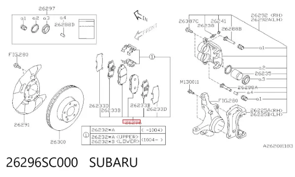 Pastillas de freno 26296SC000 Subaru