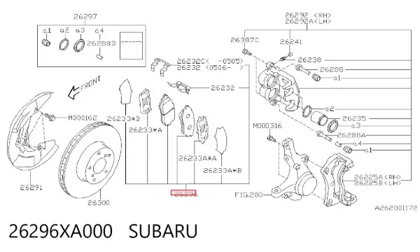 Pastillas de freno 26296XA000 Subaru