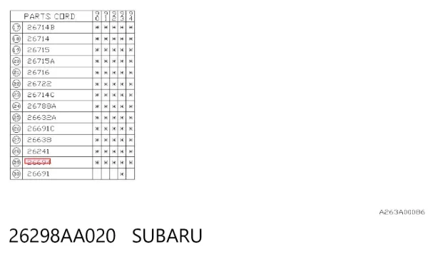 Zapatas de freno de mano 26298AA020 Subaru