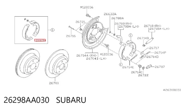 Zapatas de freno de mano 26298AA030 Subaru