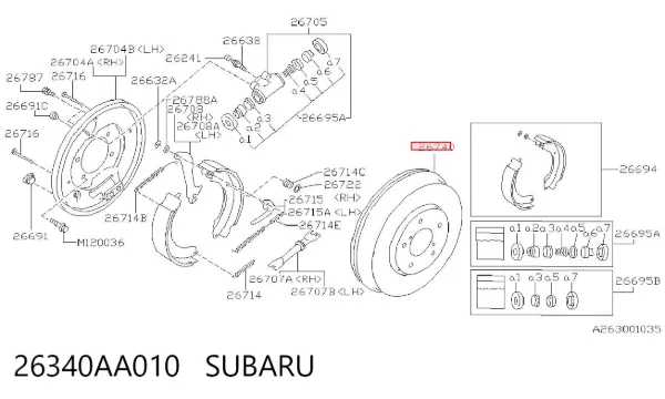 Tambor de freno trasero 26340AA010 Subaru