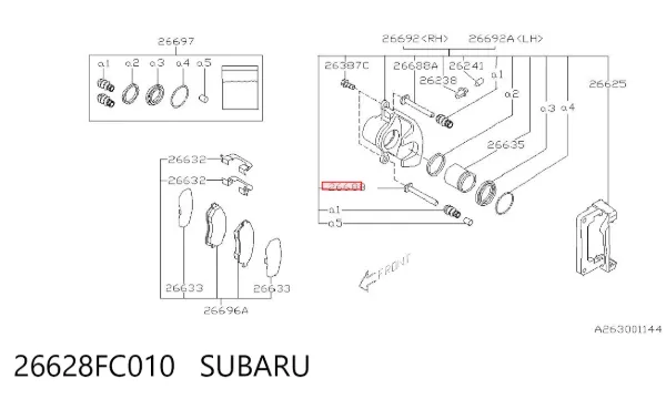 Pasador guía inferior de la pinza de freno trasera 26628FC010 Subaru