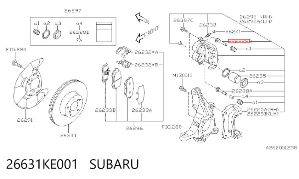 Kit de reparación de pinzas de freno 26631KE001 Subaru