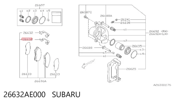Juego de reparación de pastillas de freno 26632AE000 Subaru