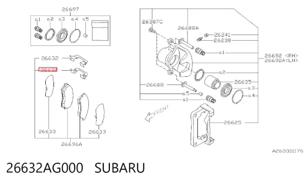 Juego de reparación de pastillas de freno 26632AG000 Subaru