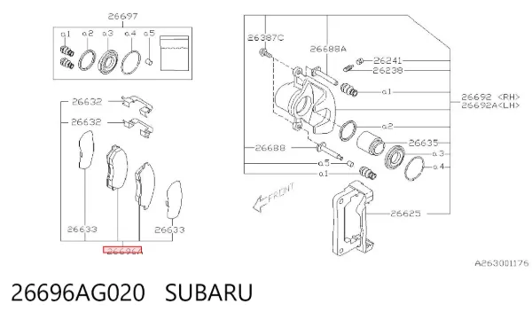 Pastillas de freno traseras 26696AG020 Subaru