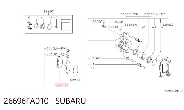 Pastillas de freno traseras 26696FA010 Subaru