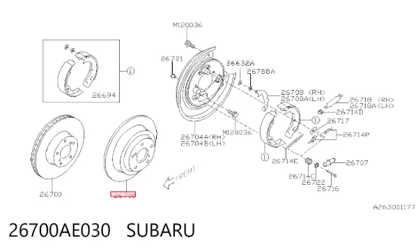 Disco de freno trasero 26700AE030 Subaru