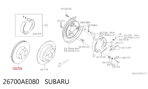 Disco de freno trasero 26700AE080 Subaru