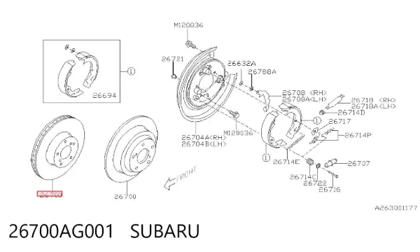 Disco de freno trasero 26700AG001 Subaru