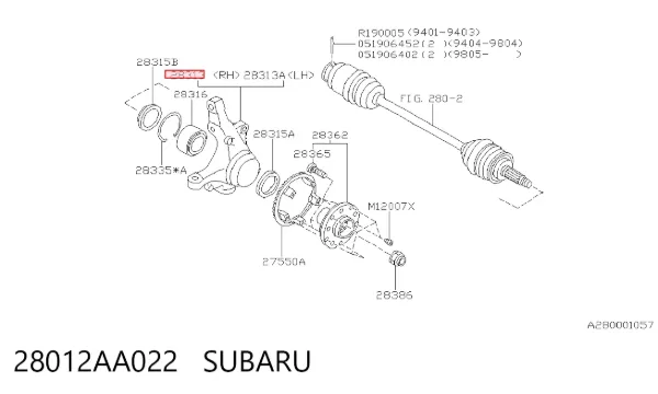 Mangueta delantera derecha 28012AA022 Subaru
