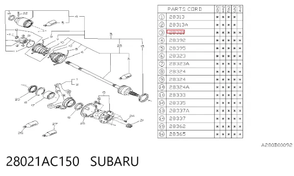 Junta homocinetica 28021AC150 Subaru