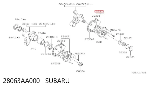 Cubo de rueda trasero 28063AA000 Subaru