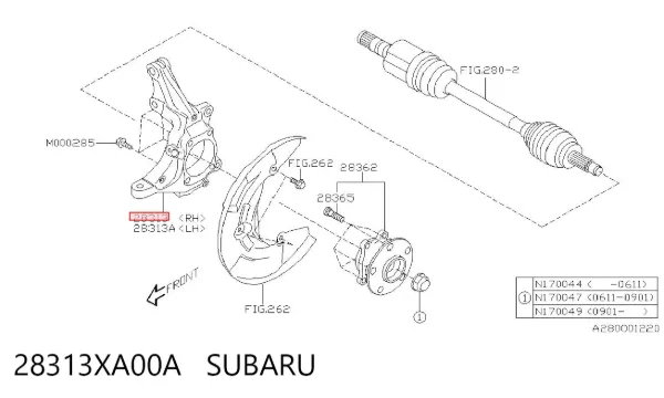 Mangueta delantera derecha 28313XA00A Subaru