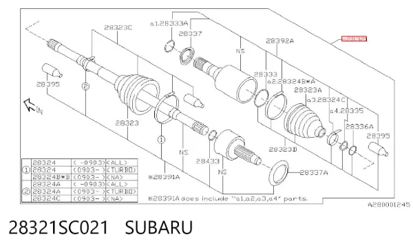 Semieje delantero 28321SC021 Subaru