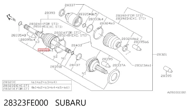 Fuelle de palier delantero exterior 28323FE000 Subaru