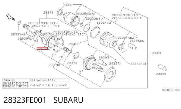Fuelle de palier delantero exterior 28323FE001 Subaru
