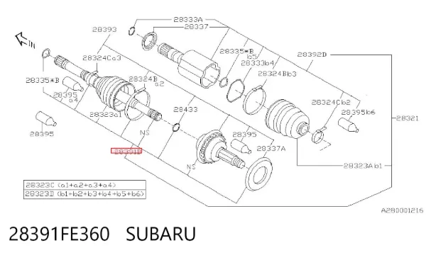 Junta homocinetica 28391FE360 Subaru