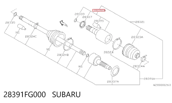 Junta homocinética interna delantera 28391FG000 Subaru