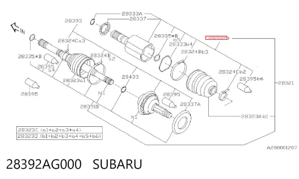Junta homocinética interna delantera 28392AG000 Subaru