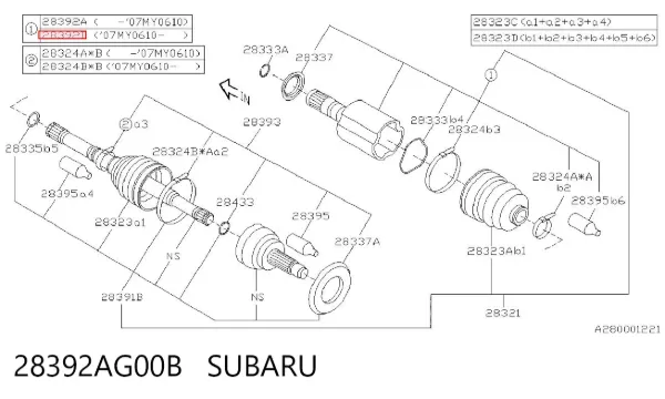 Junta homocinética interna delantera 28392AG00B Subaru
